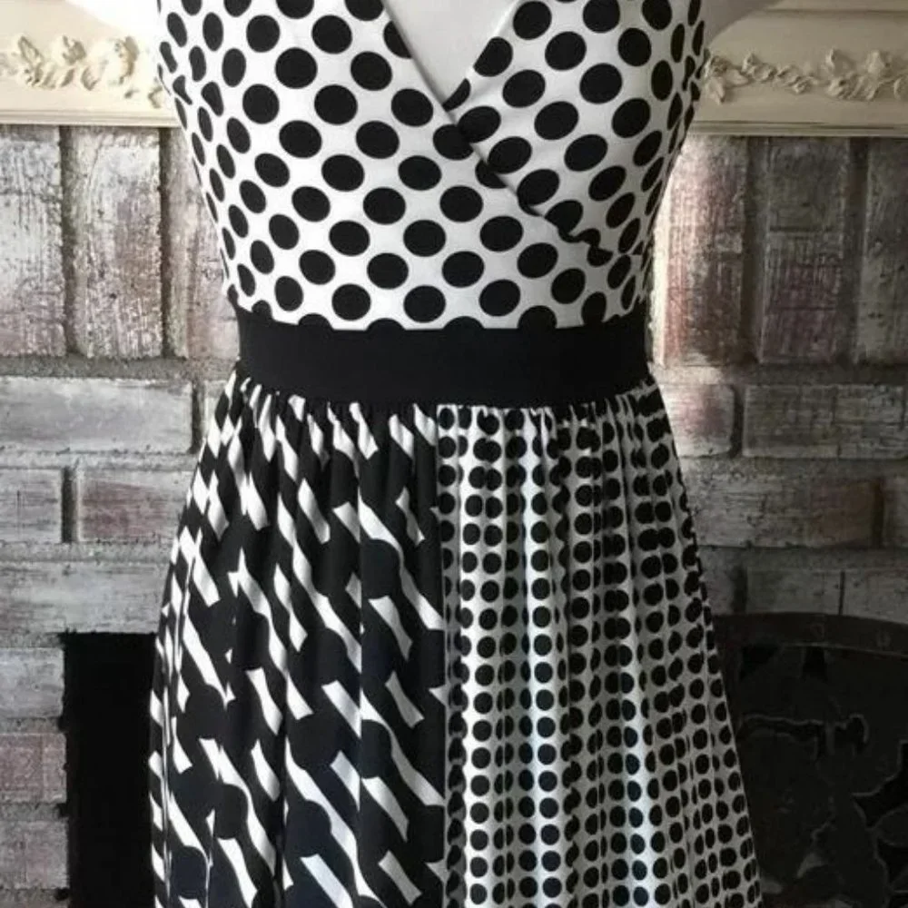 BOSTON PROPER Womens BLACK WHITE DOT Career Casual Cocktail Empire Dress Sz 8 - Picture 5 of 5
